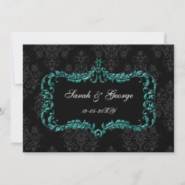 Regal geblüht Schwarz und Aqua Damask lädt ein Einladung
