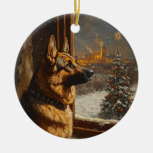 Regal German Shepherd Weihnachtsbaum Ölgemälde Keramik Ornament