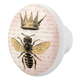 Regal Gold Crown Queen Bee Pink French Handwriting Keramikknauf