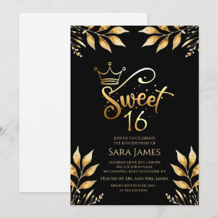 Regal Gold & Obsidian Sweet 16 Geburtstagseinladun Einladung