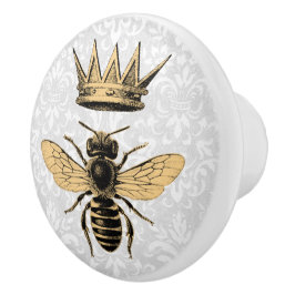 Regal Gold Queen Bee & Light Blue Filigree Keramikknauf