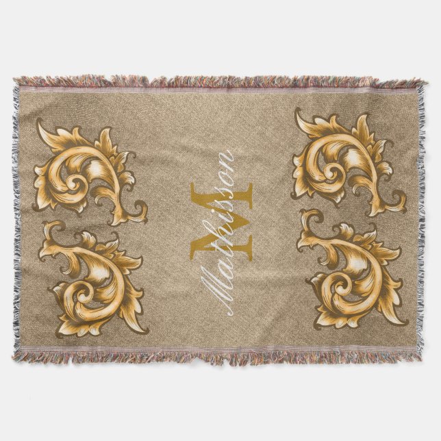 Regal Golden Scrolled Laurels - Familienname Decke (Vorderseite)