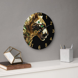 Regal Grace: Der mit Smaragden geschmückte Goldjag Große Wanduhr