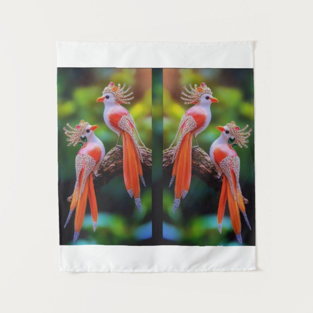 Regal Jewel Crested Birds - Verzierte Fantasy Art Wandteppich (Vorderseite)
