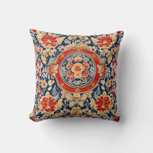 Regal Khokhloma: Verzierte blorale Medallion Kissen