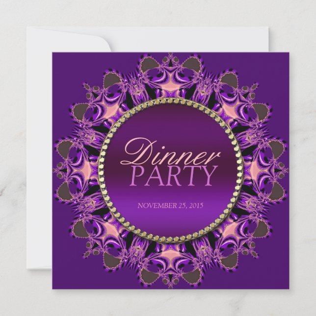 Regal Lace Lila Abendessen Party Einladung (Vorderseite)