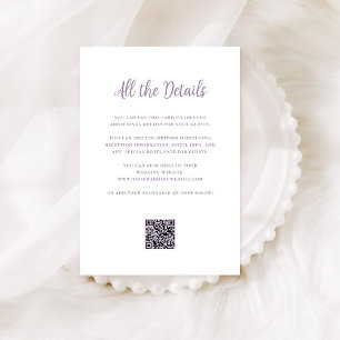 Regal Lavender und White Hochzeitdetails QR Code Begleitkarte