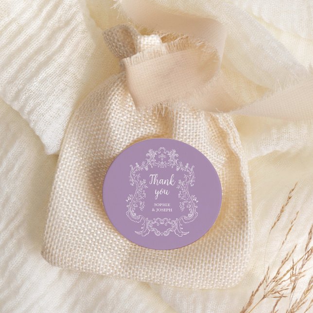 Regal Lavender | Vintage Barockrahmenverheiratung Runder Aufkleber (Von Creator hochgeladen)