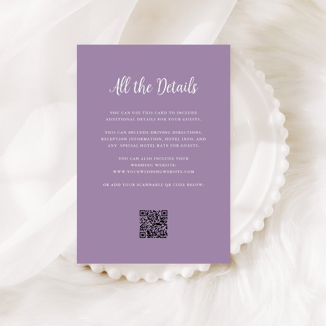 Regal Lavender | Wedding Guest Details QR Code Begleitkarte (Von Creator hochgeladen)