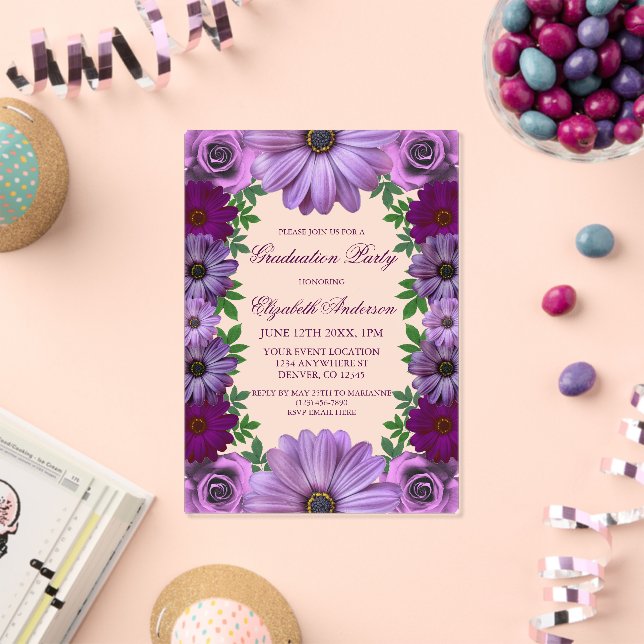 REGAL Lila Floral Graduation Party Acryleinladungen (Insitu (Feier))