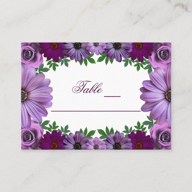 Regal Lila Floral Wedding Platzkarte (Vorderseite)