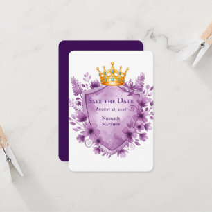 Regal Lila florales Wappen Hochzeit speichern Sie 