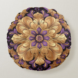 Regal Lila und Gold Floral Runde Pillow Rundes Kissen