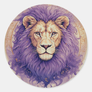 Regal Lion Cosmic Purple Mähne Fantasy Geschenk Runder Aufkleber