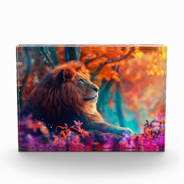 Regal Lion im verzauberten Walddesign Fotoblock (Vorderseite)