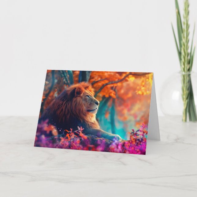 Regal Lion im verzauberten Walddesign Karte (Vorderseite)