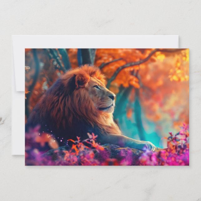 Regal Lion im verzauberten Walddesign Karte (Vorderseite)