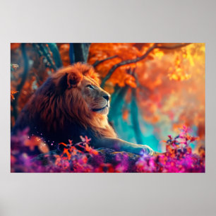 Regal Lion im verzauberten Walddesign Poster