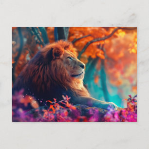 Regal Lion im verzauberten Walddesign Postkarte