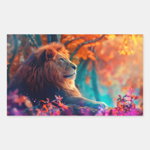 Regal Lion im verzauberten Walddesign Rechteckiger Aufkleber