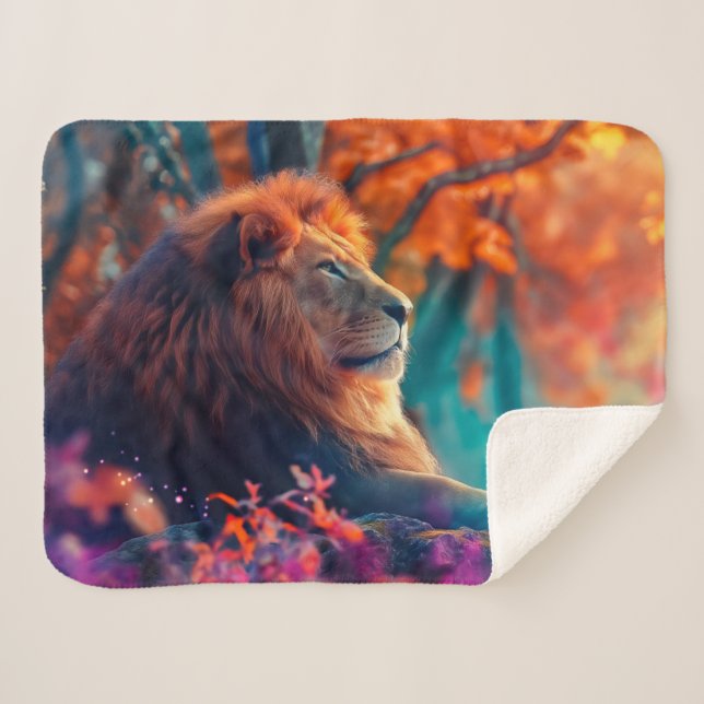 Regal Lion im verzauberten Walddesign Sherpadecke (Vorderseite (Horizontal))