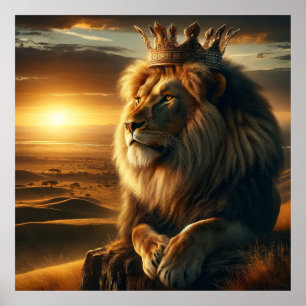 Regal Lion with Crown - Majestic Wildlife Art Poster