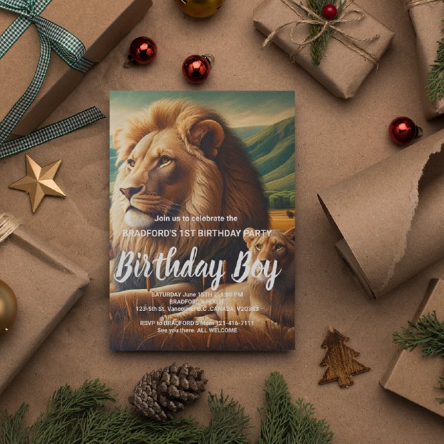 Regal Lions Roaming Geburtstag einladen Postkarte (Von Creator hochgeladen)