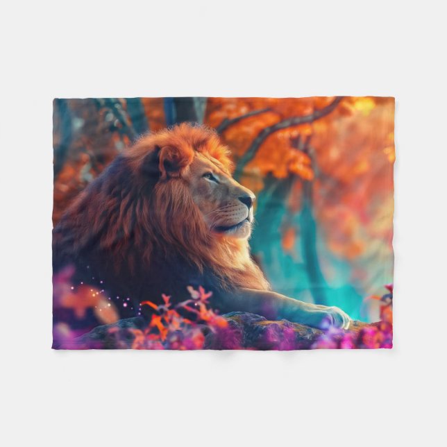 Regal-Löwe im Design Enchanted Forest Fleecedecke (Vorderseite (Horizontal))
