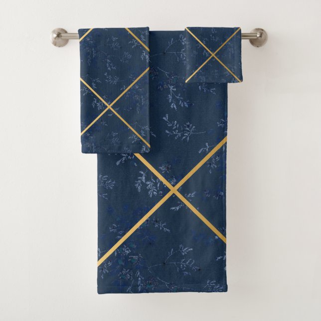 REGAL NAVY GOLD DESIGN BATH TOWEL SET (Insitu)