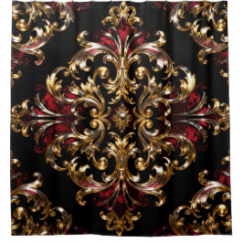 Regal Noir Pattern | Gold Scrollwork & Crimson Duschvorhang