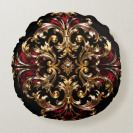Regal Noir Pattern | Gold Scrollwork & Crimson Rundes Kissen