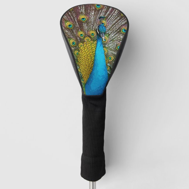Regal Peacock Bird mit Aquamarinem und Goldplumage Golf Headcover (Vorderseite)