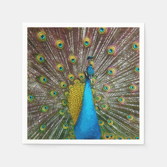 Regal Peacock Bird mit Aquamarinem und Goldplumage Serviette (Vorderseite)