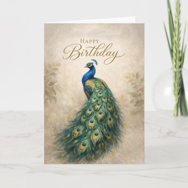 Regal Peacock Birthday Elegance Karte (Vorderseite)