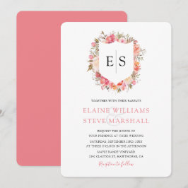 Regal Pink Floral Monogram Wappen Wedding Einladung