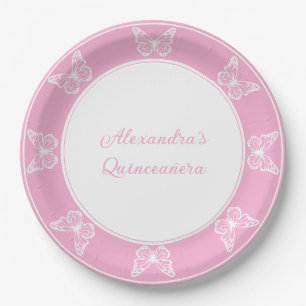 Regal Pink Quinceañera - Schmetterling entsorgen Pappteller