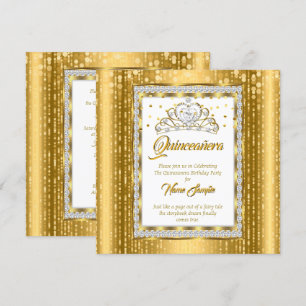 Regal Princess Quinceanera Gold White Diamond Einladung