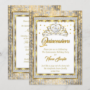 Regal Princess Quinceanera Gold White Silver Einladung