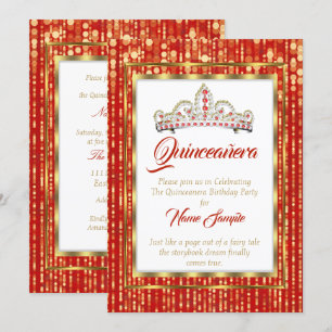 Regal Princess Red Quinceanera Gold White Einladung