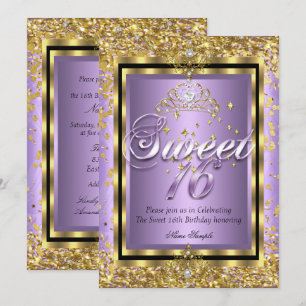 Regal Princess Sweet 16 Gold Lavender Lila Party Einladung
