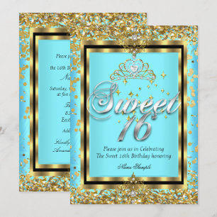 Regal Princess Sweet 16 Gold Türkis Blau Party Einladung