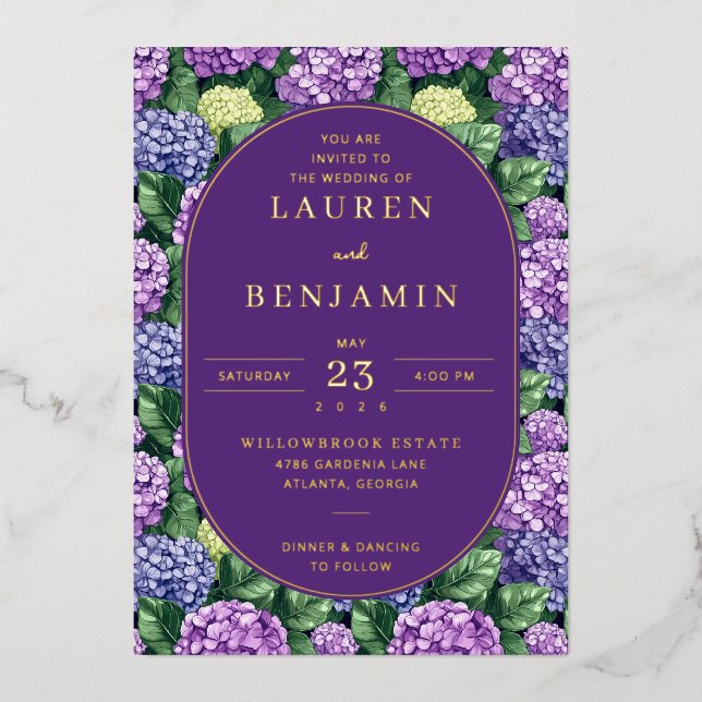 Regal Purple Floral Hydrangea Folieneinladung (Vorderseite)