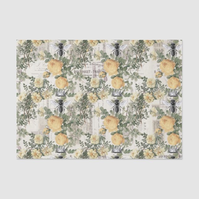 Regal Queen Bee W/Yellow Roses auf französischem P Seidenpapier (Vorderseite)