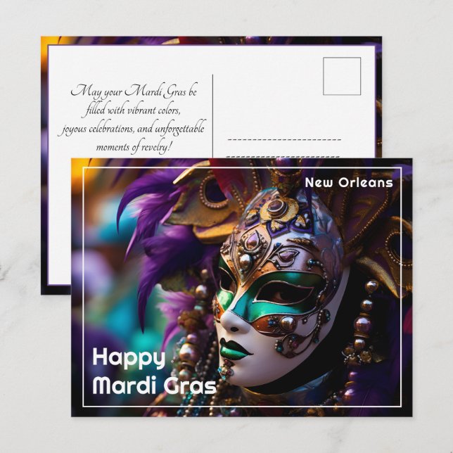 💚 💜 💛 Regal Radiance: Mardi Gras Majestät Postkarte (Vorne/Hinten)