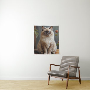 Regal Ragdoll Cat Portrait Fluffy Blue Mit Augen Wandteppich