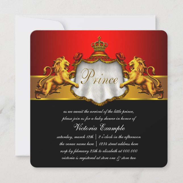 Regal Red Prince Baby Dusche Einladung (Vorderseite)