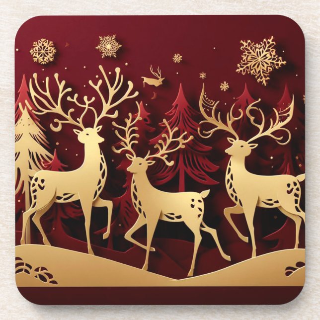 Regal Reindeer Ensemble – Paper-Cut Forest Getränkeuntersetzer (Vorderseite)