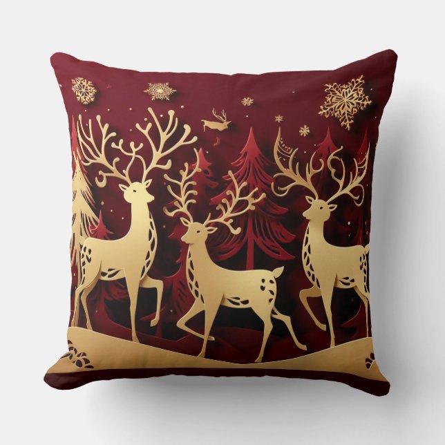 Regal Reindeer Ensemble – Paper-Cut Forest Kissen (Vorderseite)