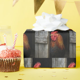 Regal Rooster pinkelt um Barntür herum Geschenkpapier