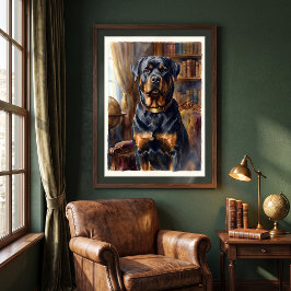 Regal Rottweiler in Bibliotheksporträt Poster